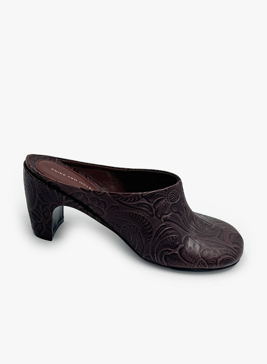 Floral leather sabot