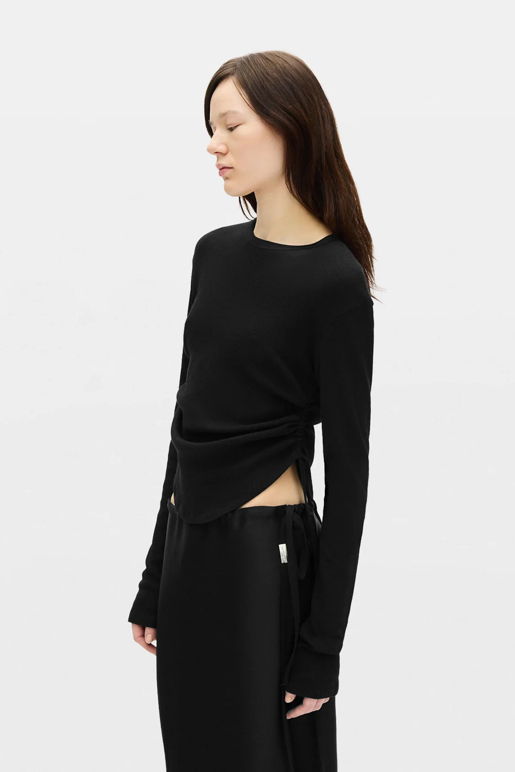 Dot Wrinkled Cropped Long Sleeves Top