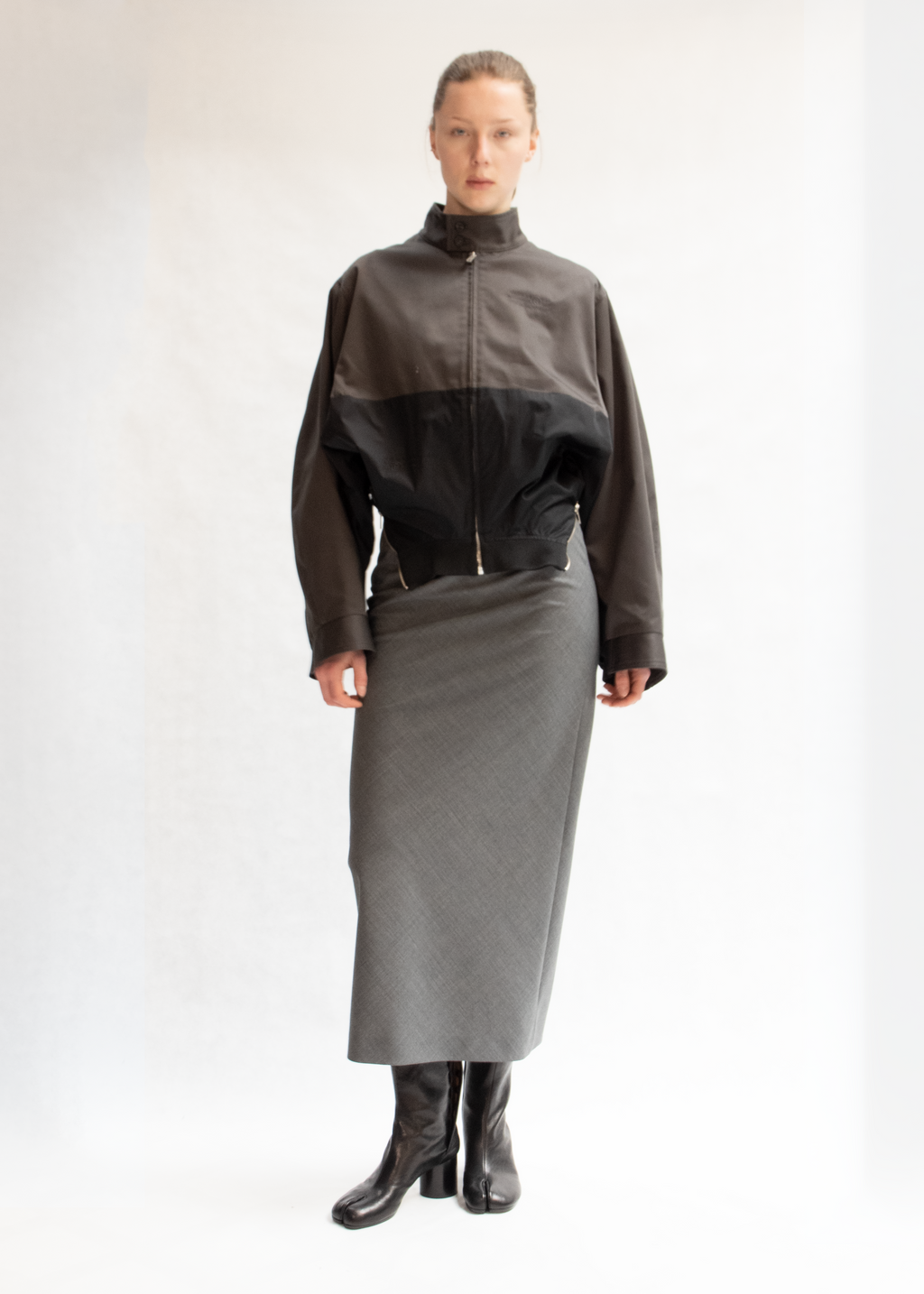 Mirrored two-toned zipped bomber