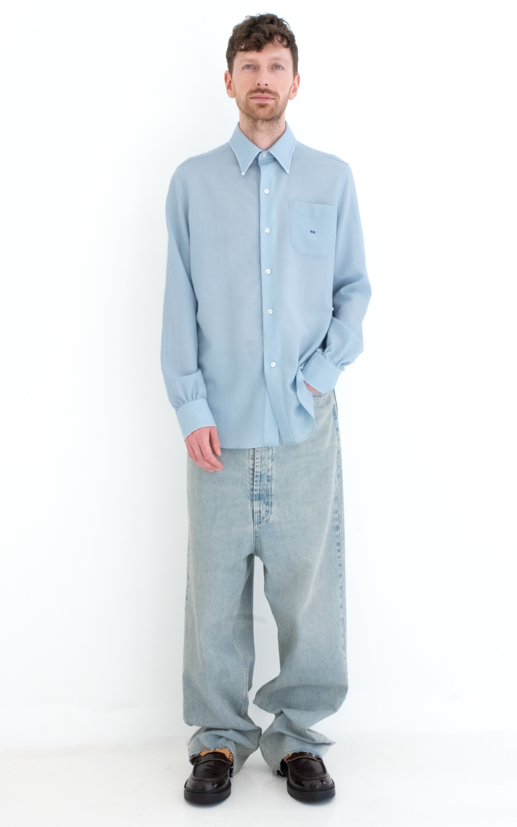 Virgin wool long-sleeved shirt