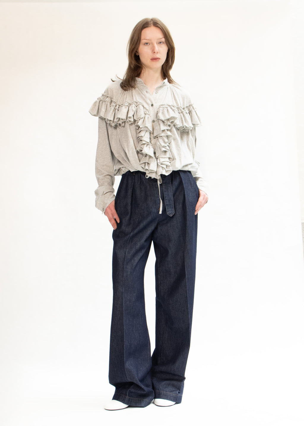 Belted denim pants