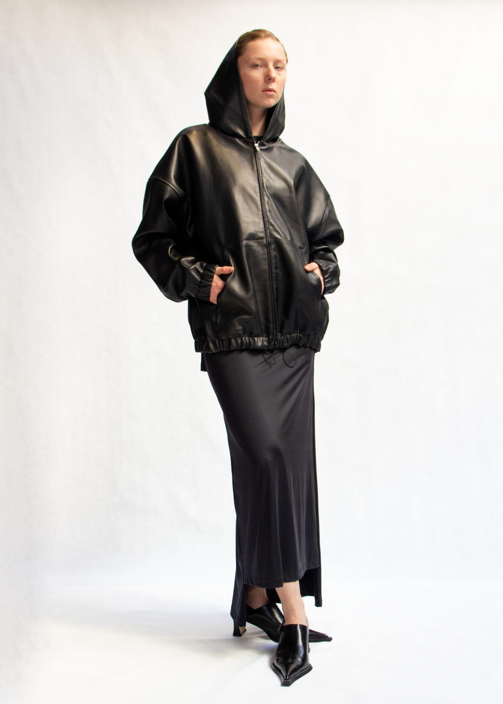 Leather hoodie jacket