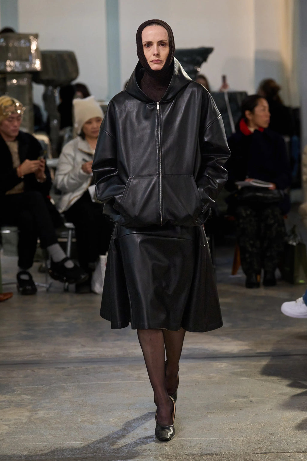 Leather hoodie jacket