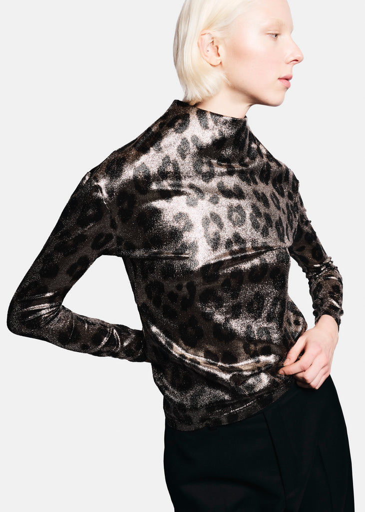 Leopard high neck blouse