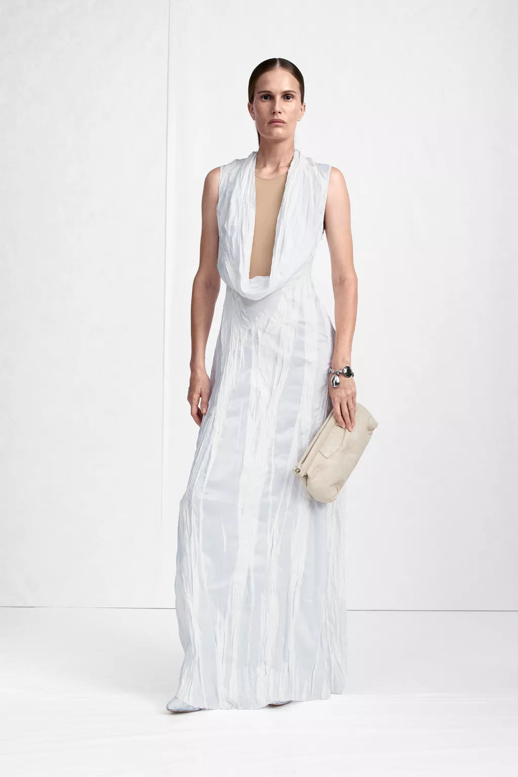 Cowl-Neck Crinkled Maxi Dress