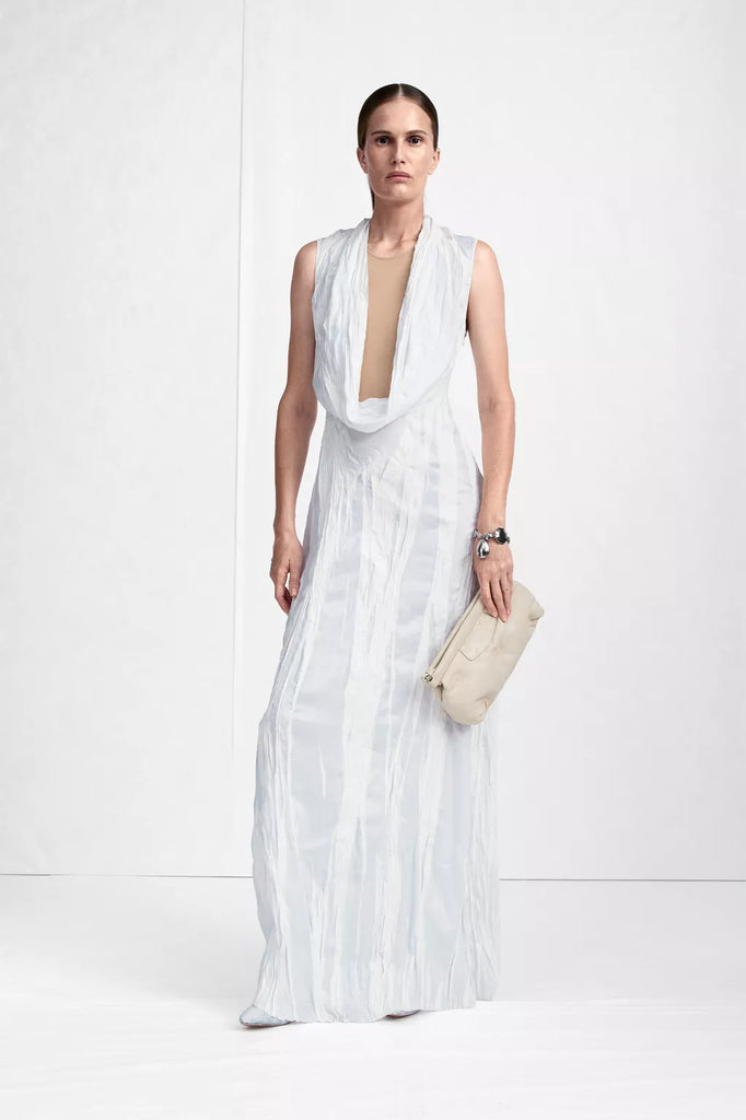 Cowl-Neck Crinkled Maxi Dress