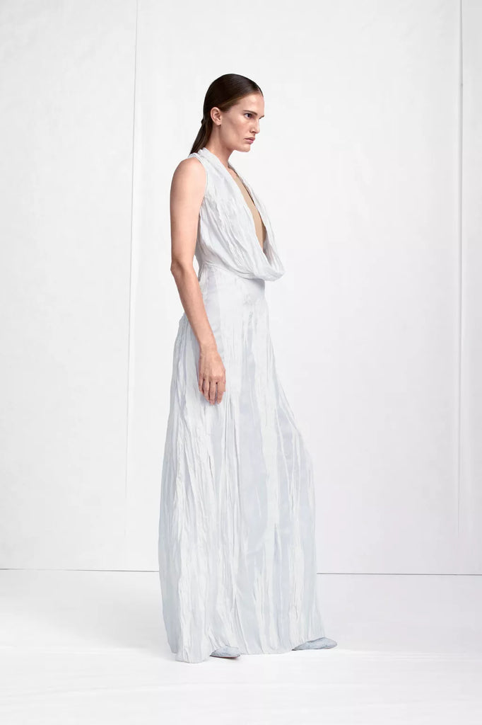 Cowl-Neck Crinkled Maxi Dress