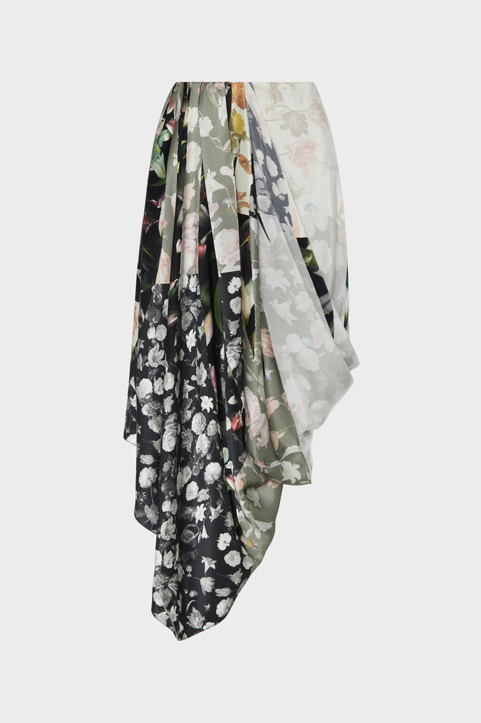 Silk floral draped skirt