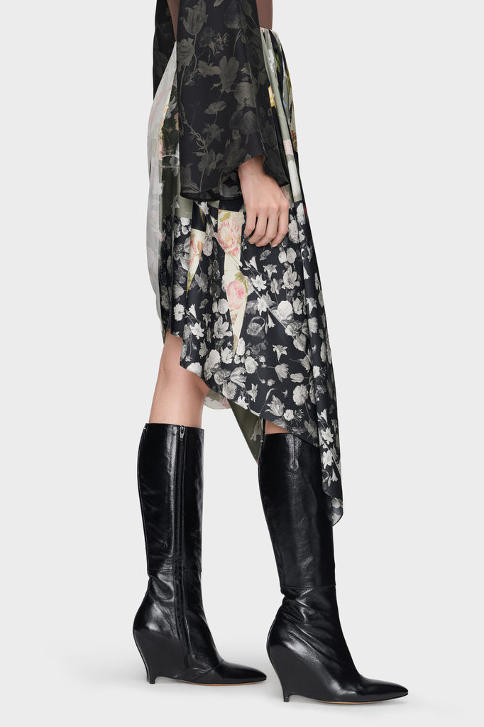 Silk floral draped skirt