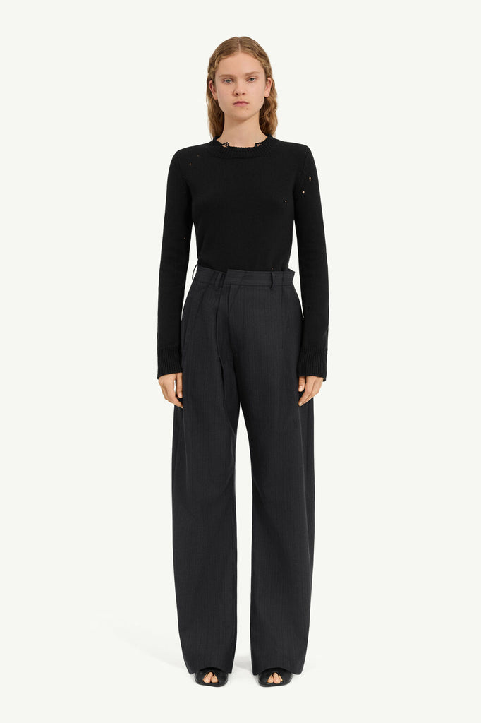 Pinstriped wool trousers