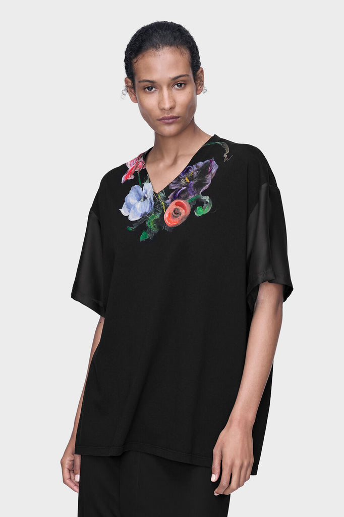 Flower cotton silk t-shirt