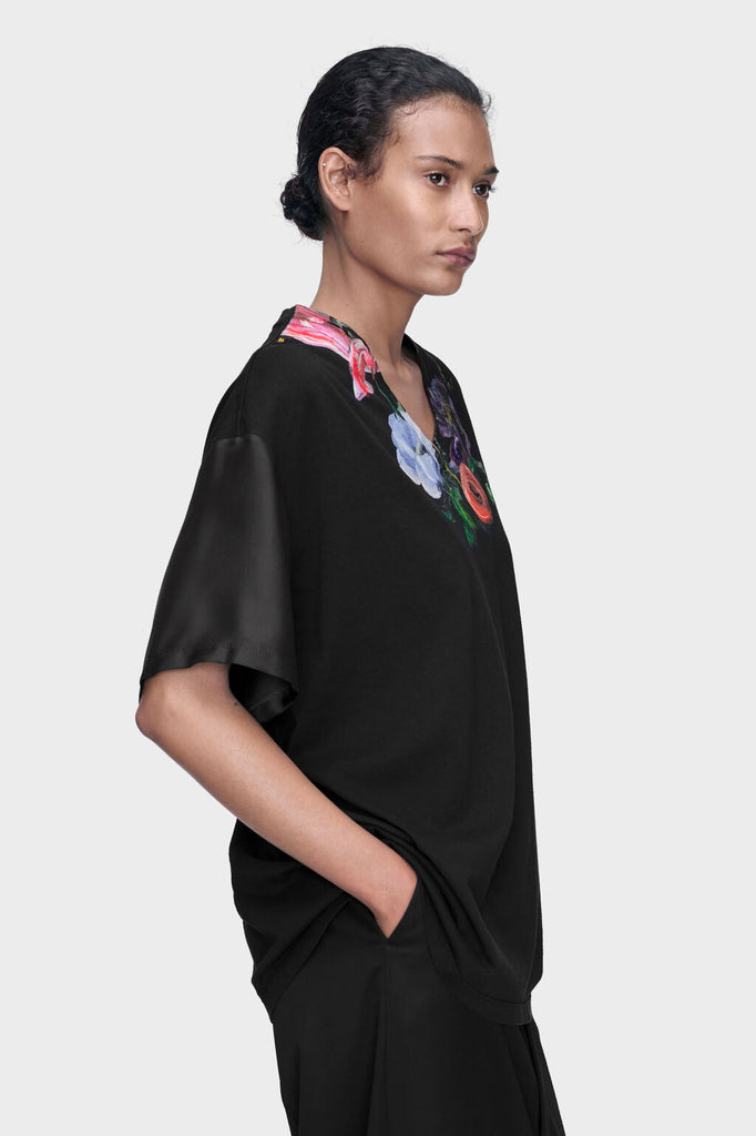 Flower cotton silk t-shirt